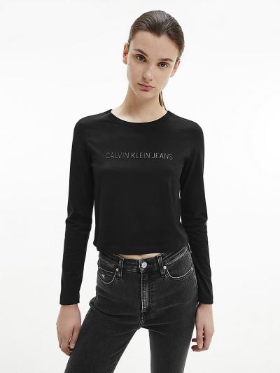 Calvin Klein Ruhák HU515438 | Calvin Klein Cropped Organic Cotton Női Hosszú Ujjú Póló Fekete